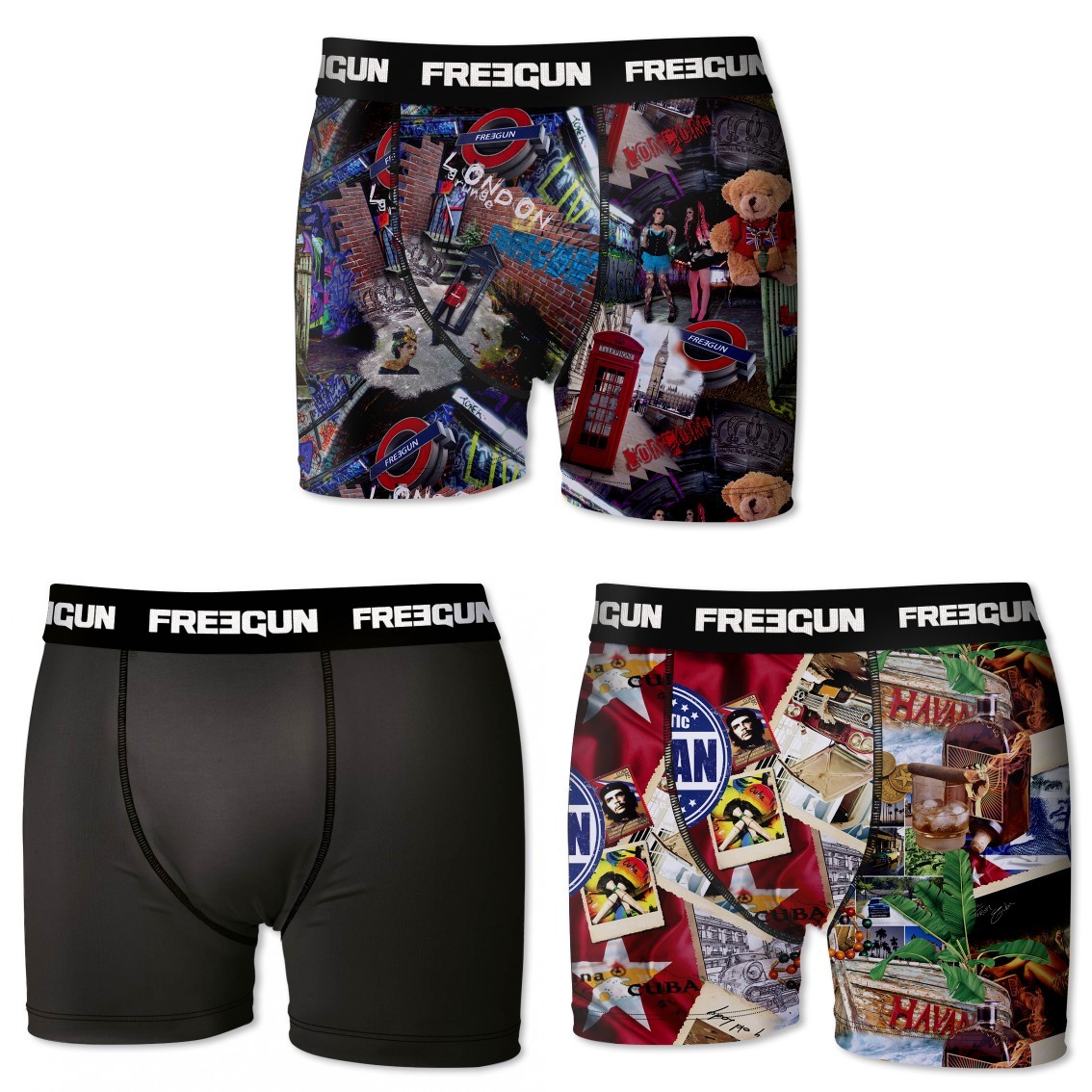 Sort Pack Microfiber Boxershorts London Cuba Freegun - Freegun Mikrofiber