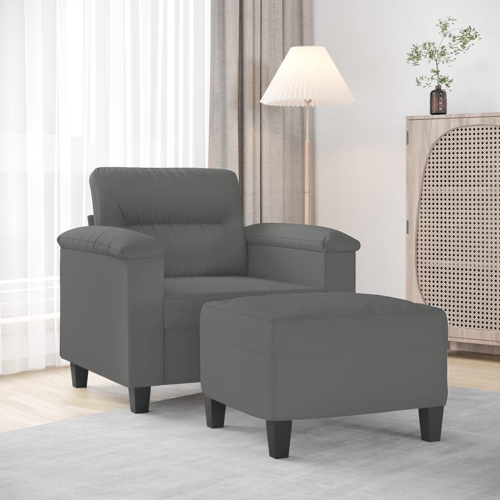 Sofastol Med Fodskammel Mikrofiberstof Mørkegrå - Mikrofiber  - 8721012061941