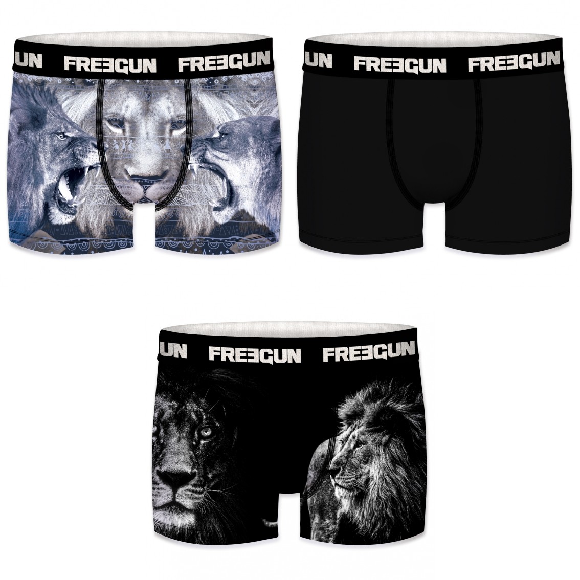 Sort Pack Microfiber Boxershorts Løver Mønster Freegun - Freegun Mikrofiber