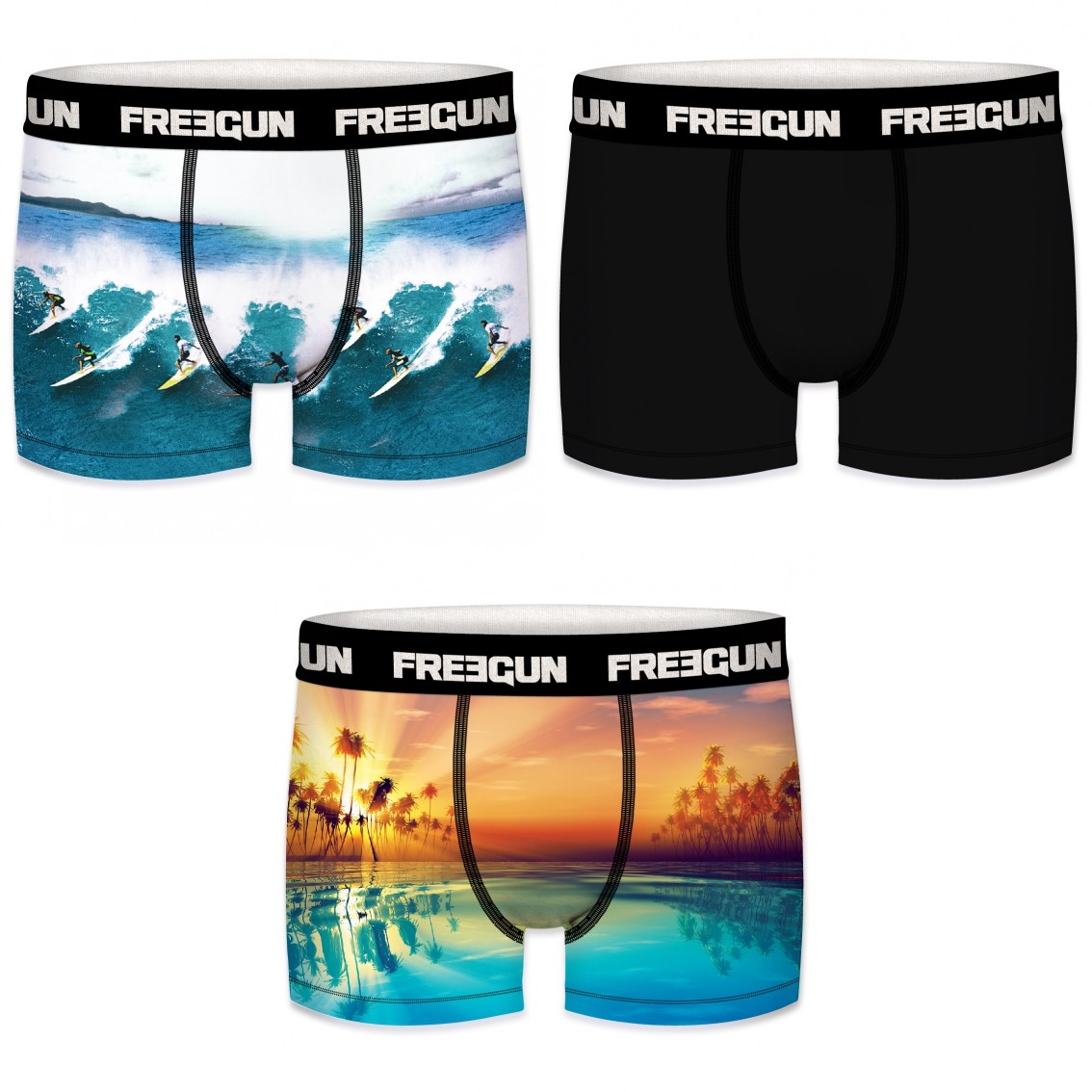 Sort Pack Microfiber Boxershorts Beach Surfer Mønster Freegun - Freegun Mikrofiber