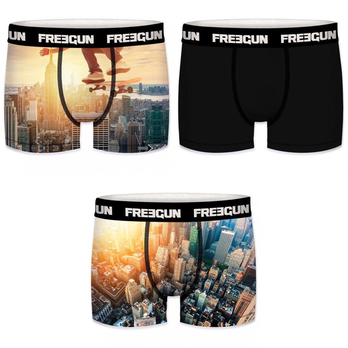 Sort Pack Microfiber Boxershorts New York Skater Mønster Freegun - Freegun Mikrofiber