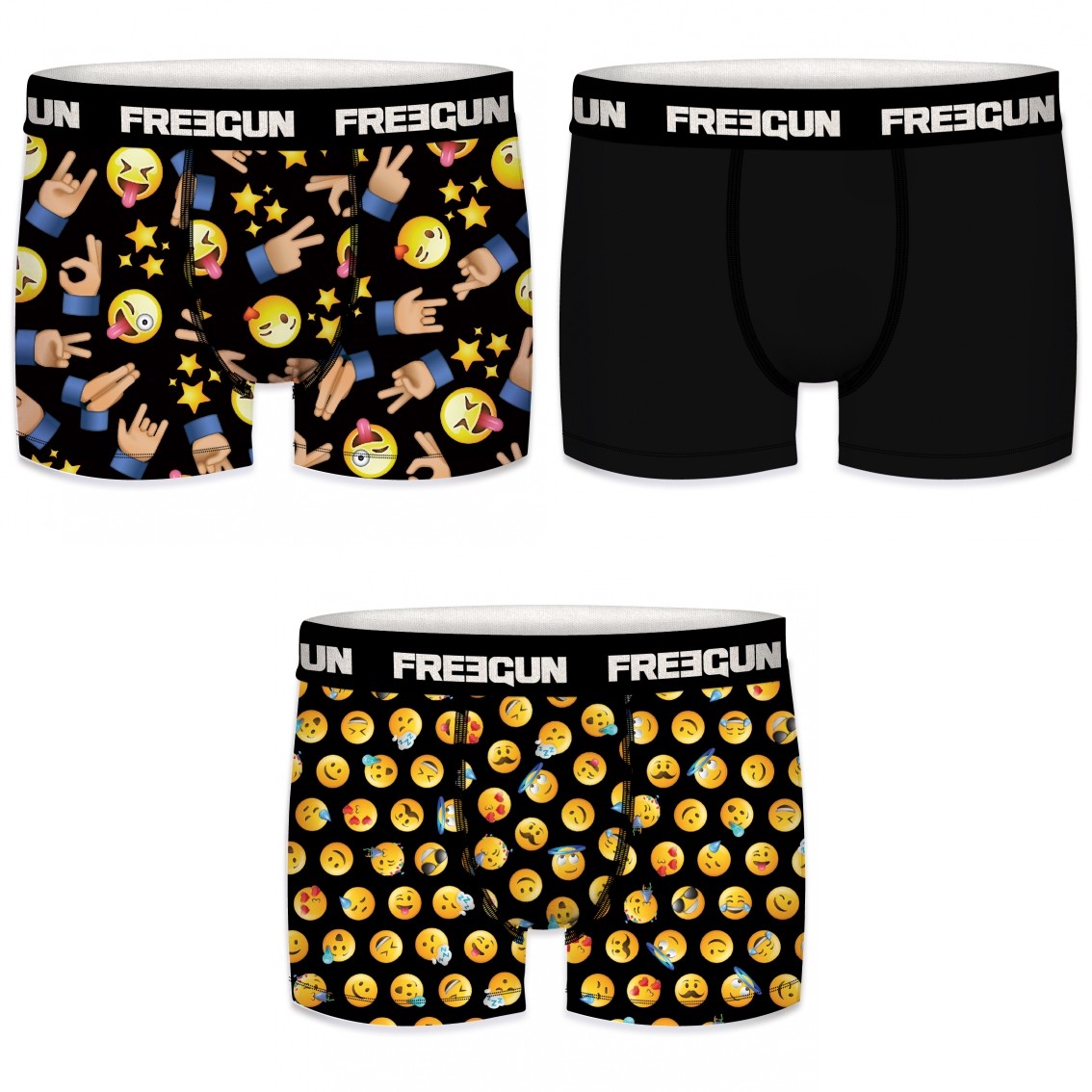 Sort Pack Microfiber Boxershorts Emoji Smiley Mønster Freegun - Freegun Mikrofiber