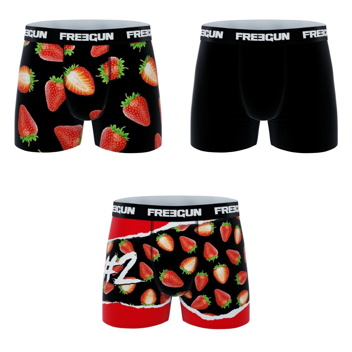 Sort Pack Microfiber Boxershorts Jordbær Mønster Freegun - Freegun Mikrofiber