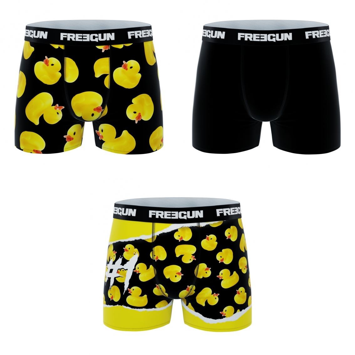 Sort Pack Microfiber Boxershorts Gummiand Mønster Freegun - Freegun Mikrofiber