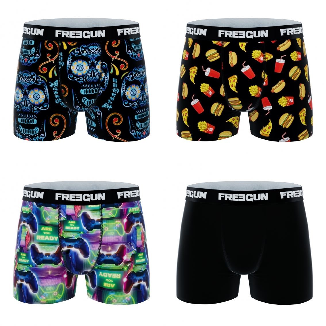 Sort Pack Microfiber Boxershorts Mexico Skull Fastfood Game Freegun - Freegun Mikrofiber