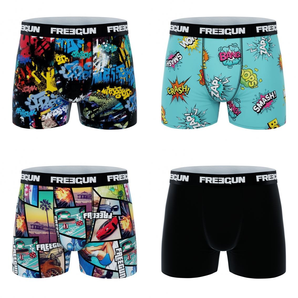 Sort Pack Microfiber Boxershorts Graffiti Pow Big City Freegun - Freegun Mikrofiber