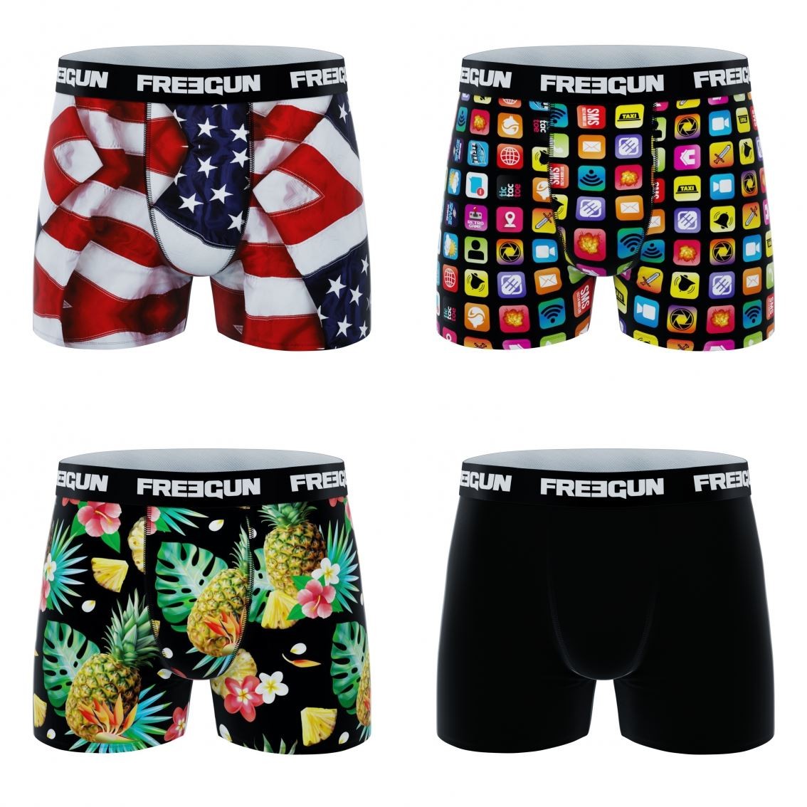 Sort Pack Microfiber Boxershorts Usa App Pineapple Freegun - Freegun Mikrofiber