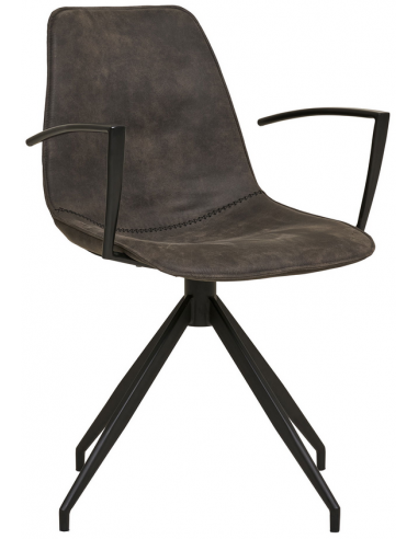 Spisebordsstol Med Armlæn Drejefod Metal Microfiber H86 Sort Grå - Mikrofiber