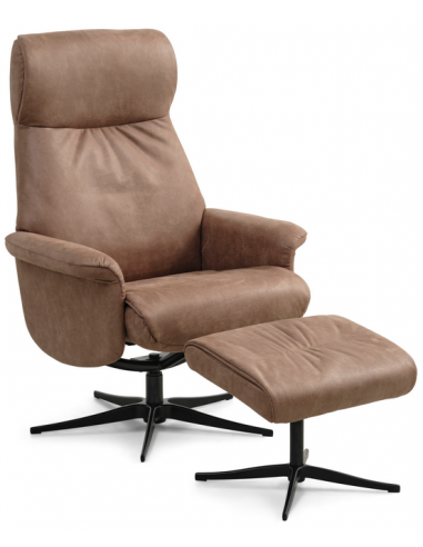 Stan Lænestol Med Fodskammel Microfiber H111 Sort Brun - Mikrofiber