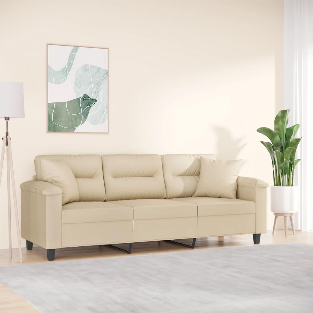 Personers Sofa Med Puder 180 Mikrofiberstof Cremefarvet - Mikrofiber  - 8721012059481