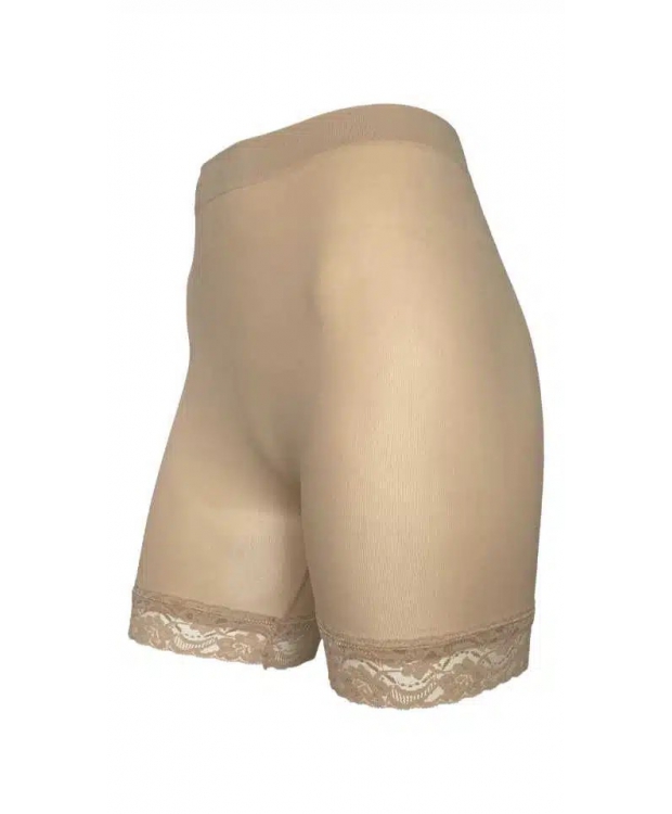 Beige Festival Microfiber Shorts Nude Med Blondekant Til Kvinder - Festival Mikrofiber  - 5713930010463