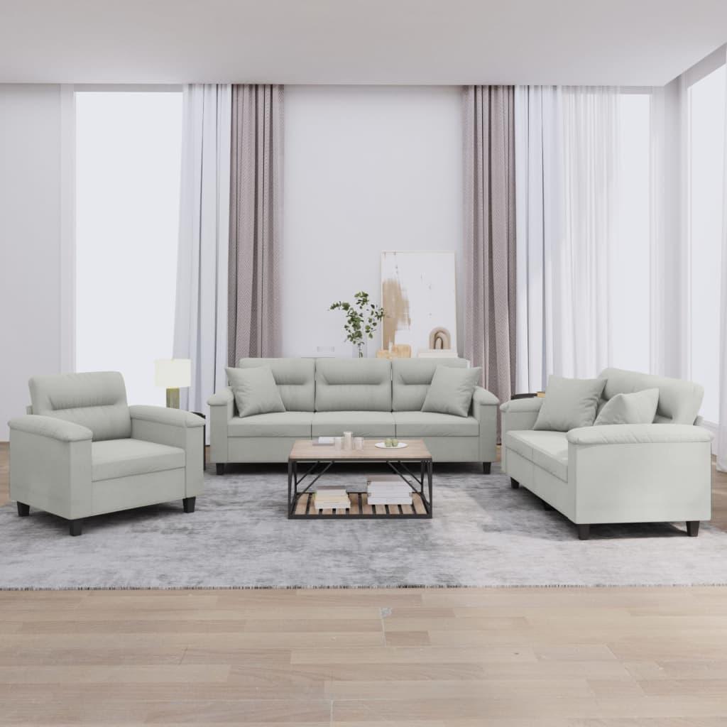 Personers Sofa Med Puder Mikrofiberstof Lysegrå - Mikrofiber  - 8721012072701