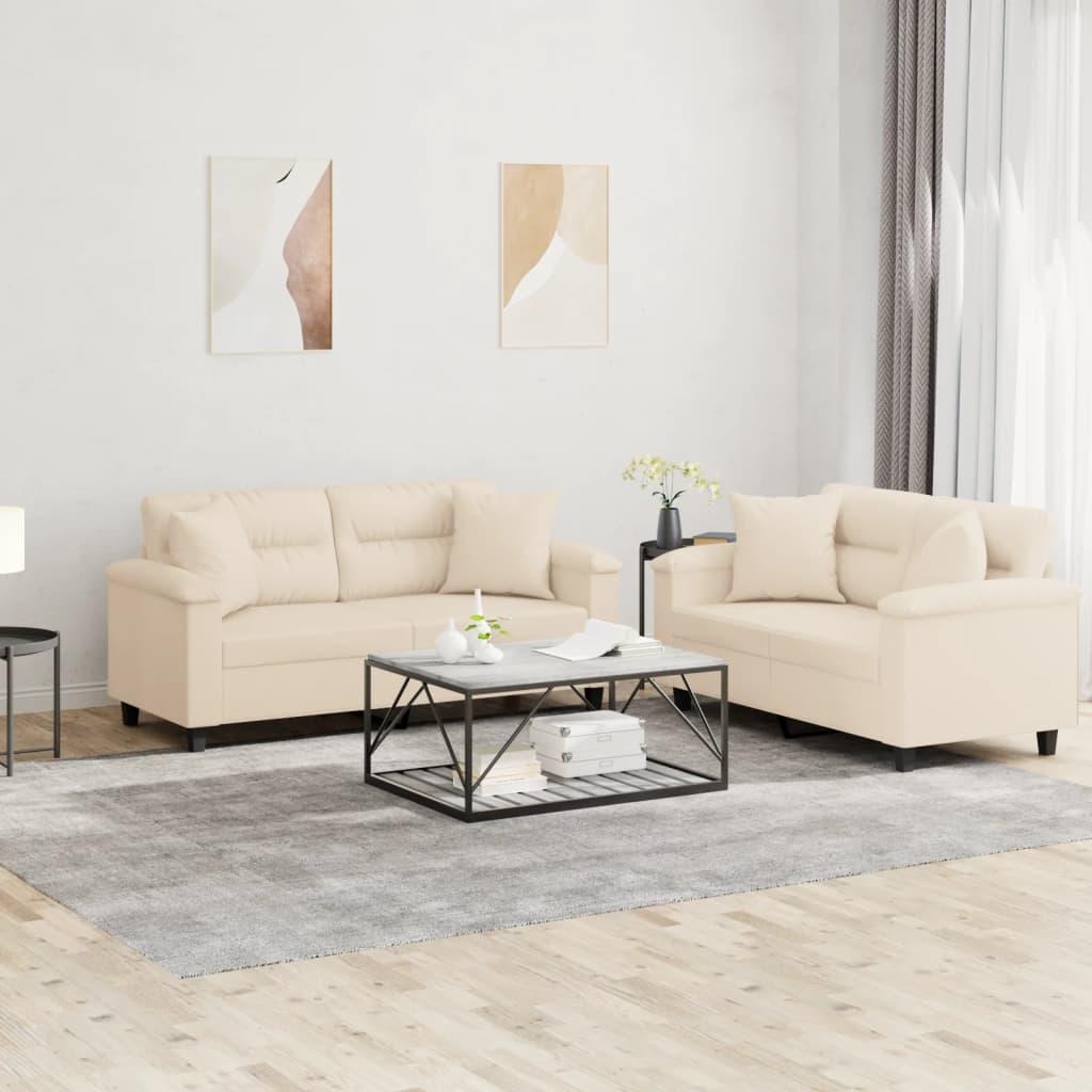 Personers Sofa Med Puder Mikrofiberstof Beige - Mikrofiber  - 8721012072985