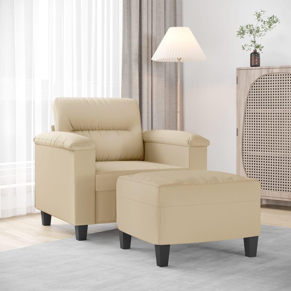 Sofastol Med Fodskammel Mikrofiberstof Cremefarvet - Mikrofiber  - 8721012061965